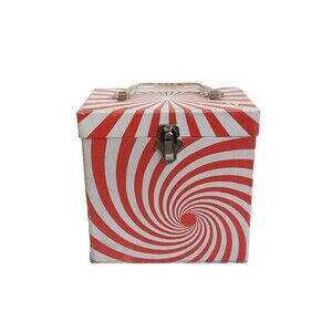 Vintage Platter-Pak Carry Case 45s Vinyl Records Psychedelic Op Art Red Swirl